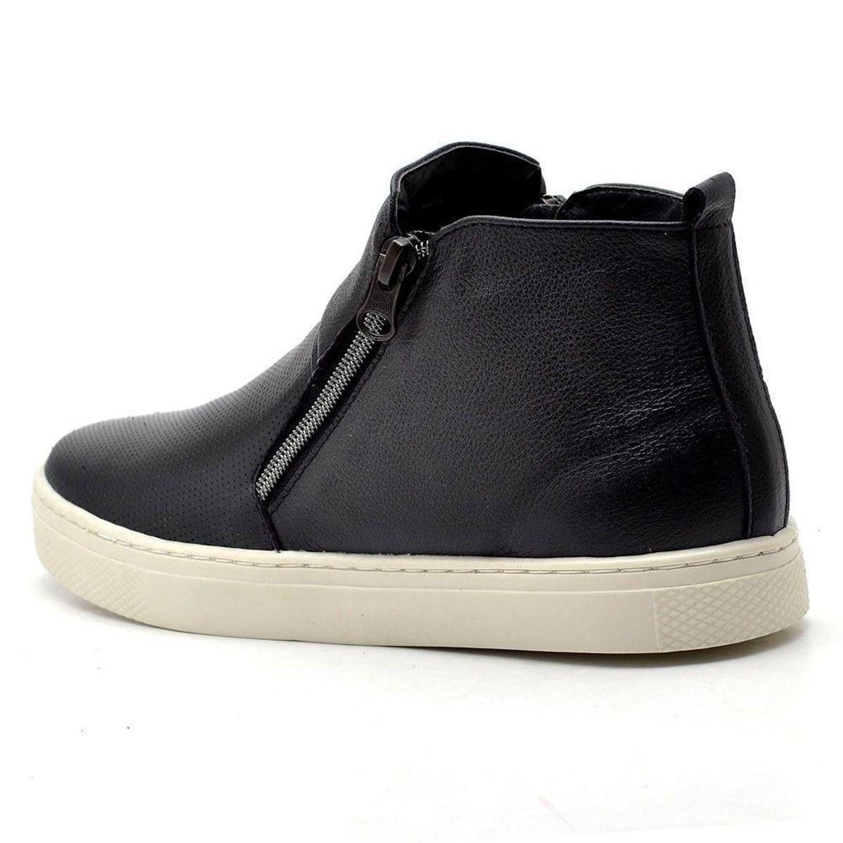 Tênis Cano Alto Slip On em Couro Legítimo Q\u0026A Feminino - Preto | Netshoes